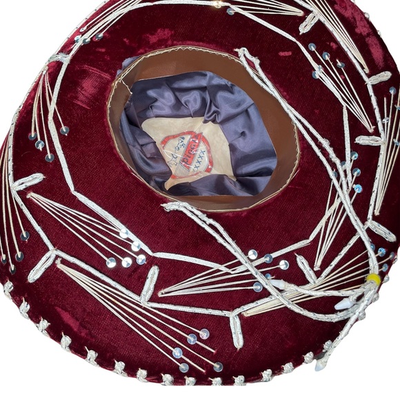 PIGALLE Mariachi Sombrero Maroon Velvet Silver Sequins Adult Large - Picture 8 of 14